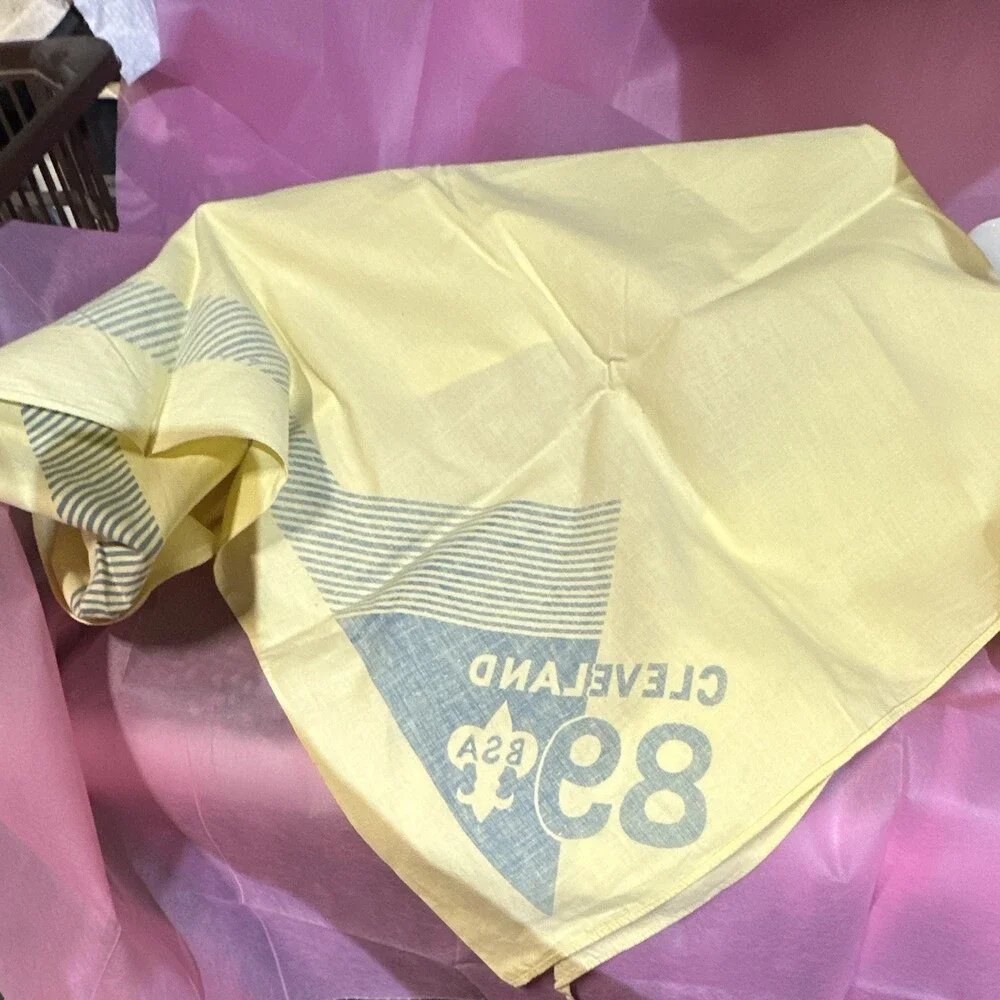 vintage yellow Boy Scouts of America (BSA) neckerchief featuring “Cleveland” 89